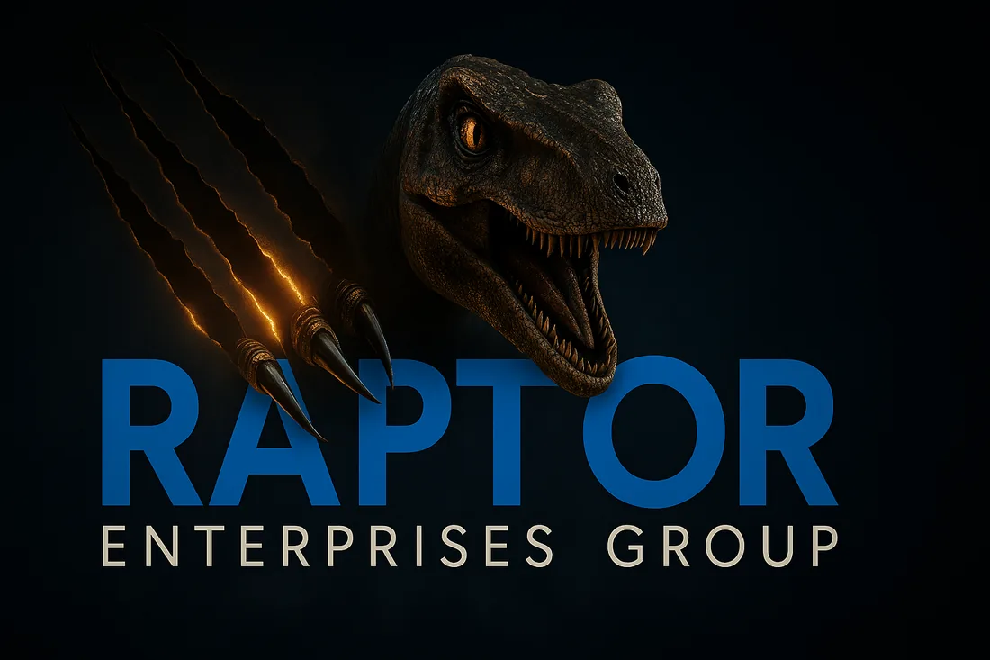 Raptor Enterprises Group brand artwork: a raptor above the Raptor Enterprises Group name with amber claw marks